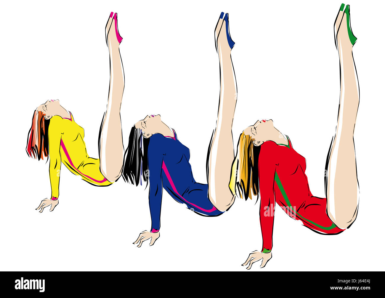 three synchronized gymnasts Stock Photo Alamy