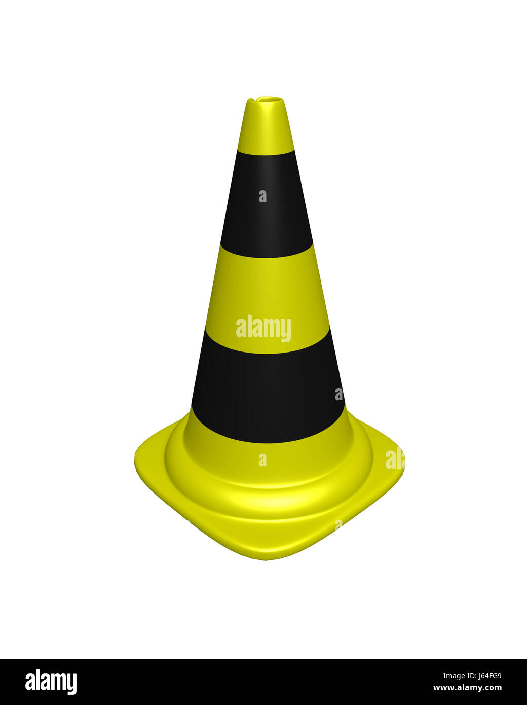 caution cone signpost warning landmark conical road street yellow sign signal Stock Photo