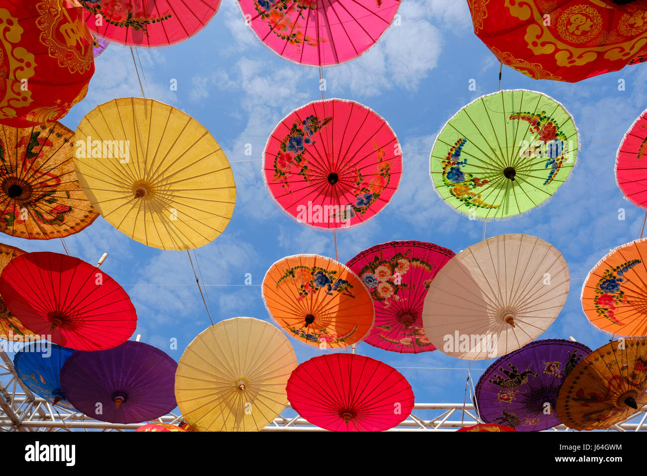 Chinese umbrellas at Sanjao PuYa (or Chao Puya), a shrine of the