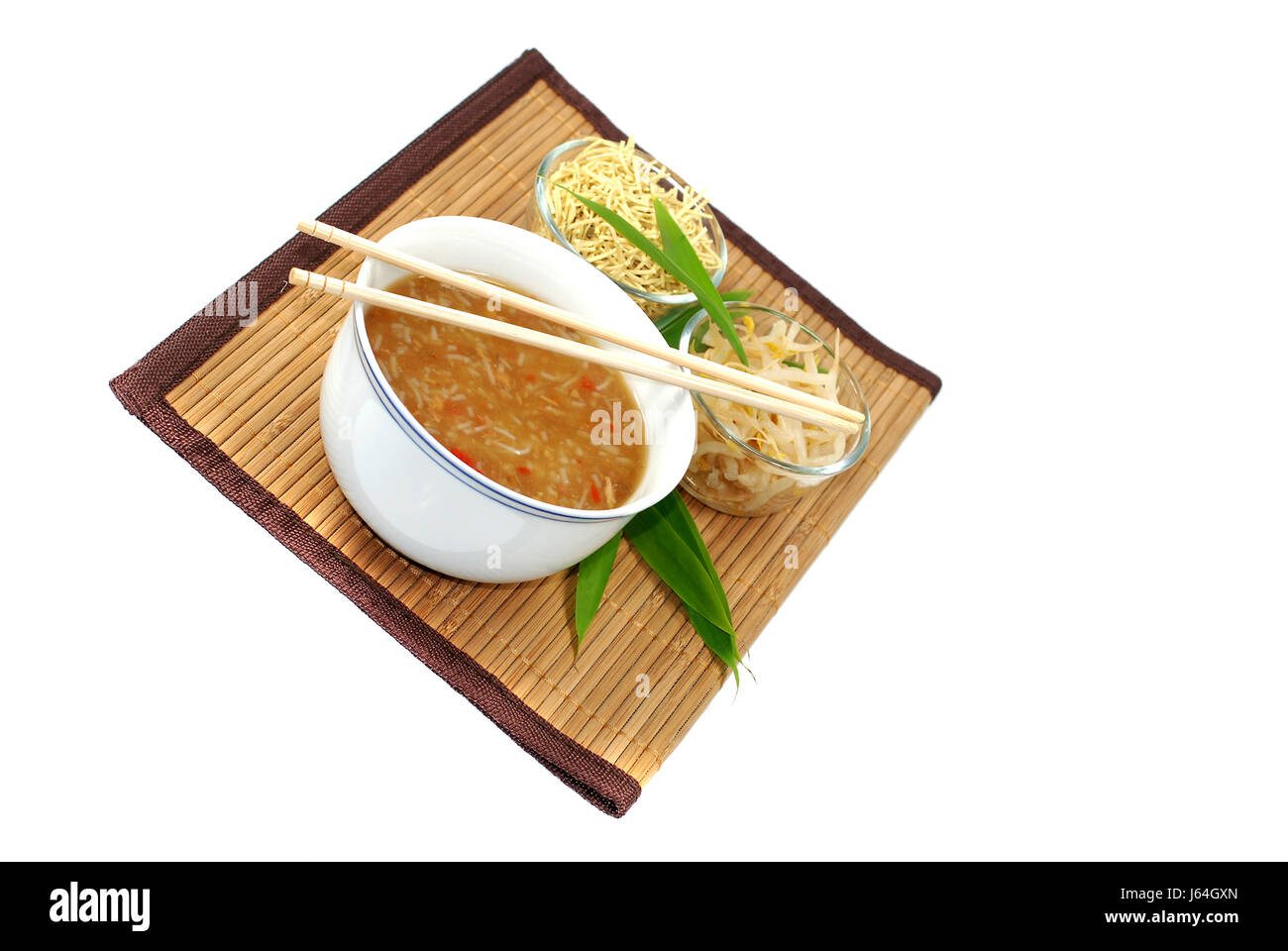 chinese japanese soup tureen thai soup asiatic bamboo chinese japanese soup Stock Photo