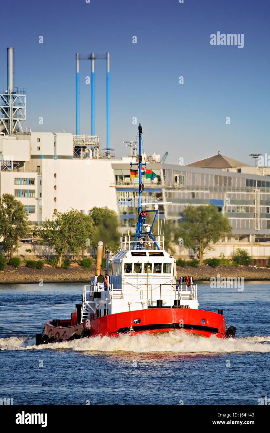 industry hamburg elbe boat shipping assistance help support aid river water Stock Photo