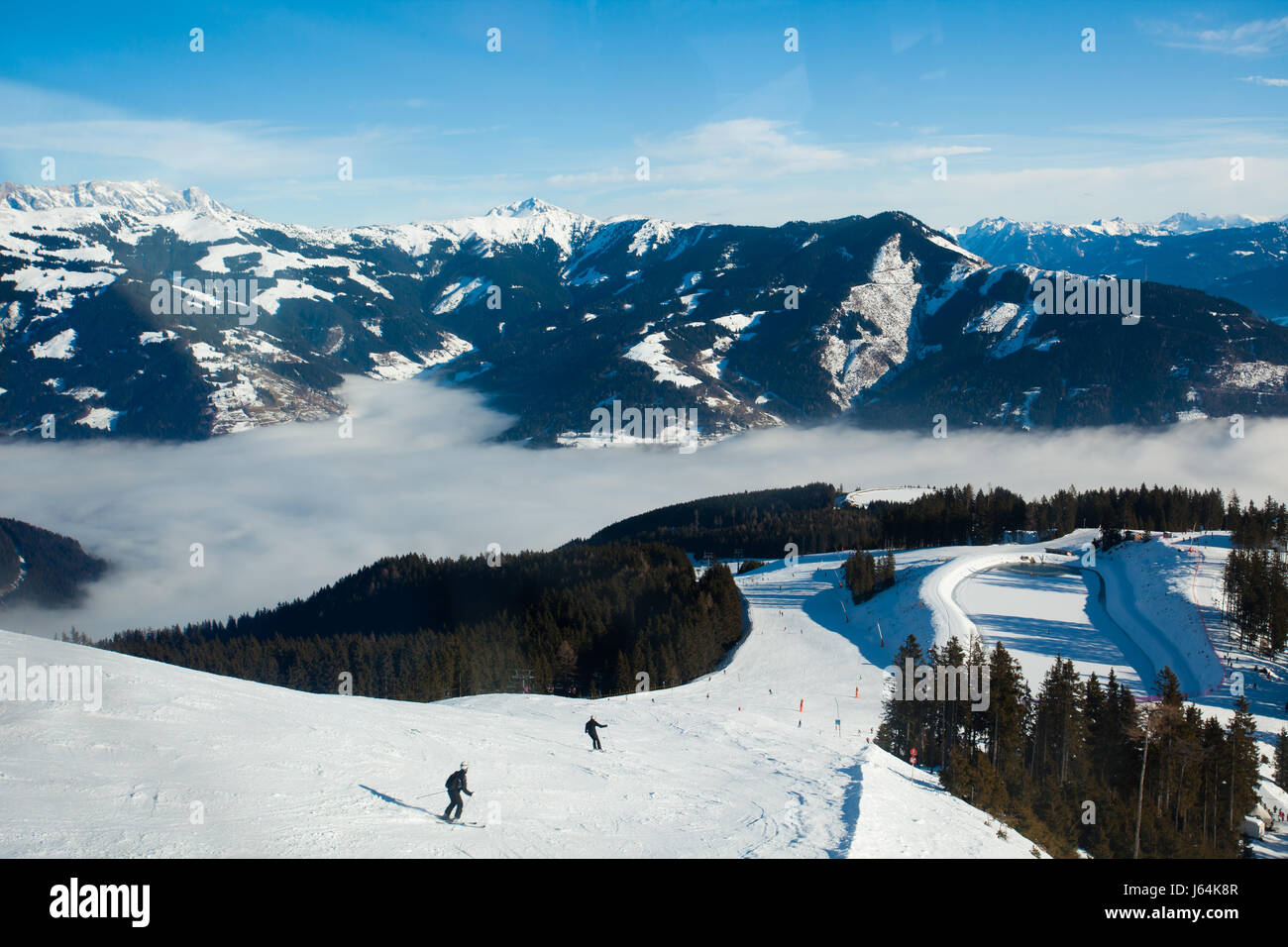 Schmitten winter ski slopes of Zell am See resort Stock Photo