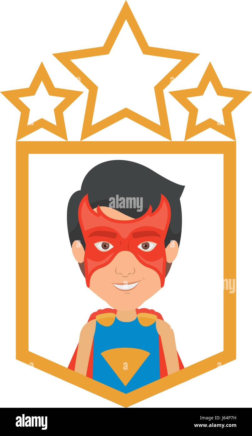 colorful silhouette with half body young superhero in frame with golden ...