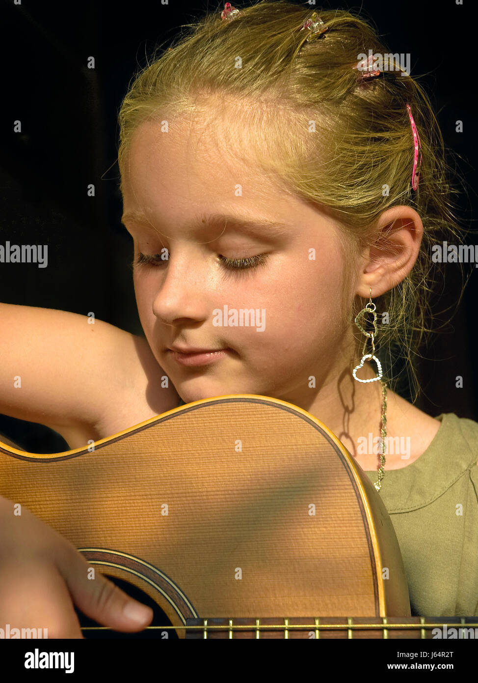 music portrait guitar measure instrument method child girl girls children kids Stock Photo