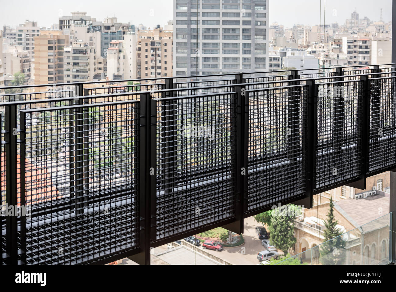 Viewing platform or bridge with spectacular views out across Beirut and the Chouf mountains Stock Photo