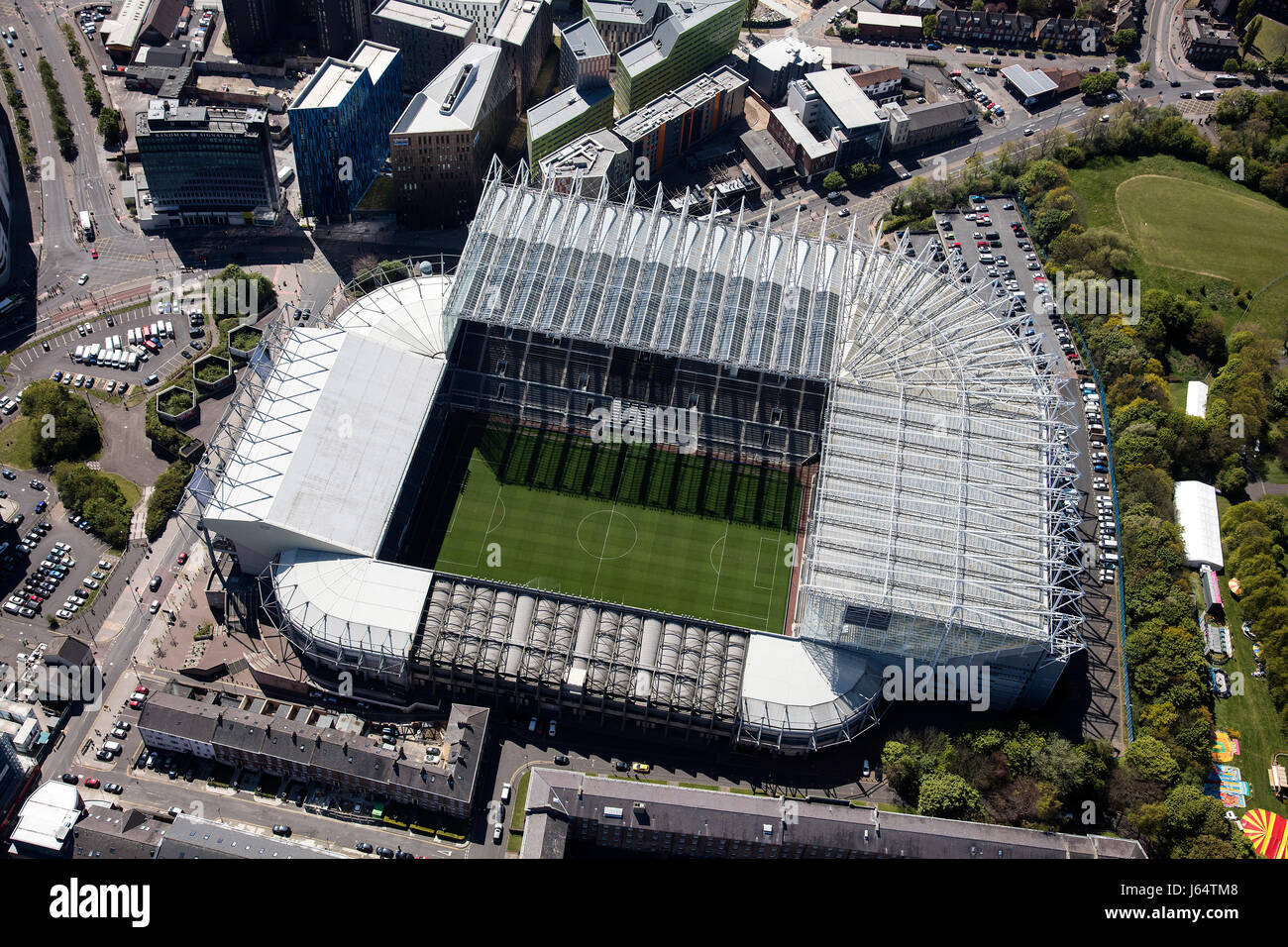 An aerial daytime view of St James' Park football stadium in Newcastle upon Tyne, Tyne and Wear An aerial daytime view of St James' Park football stadium in Newcastle upon Tyne, Tyne and Wear