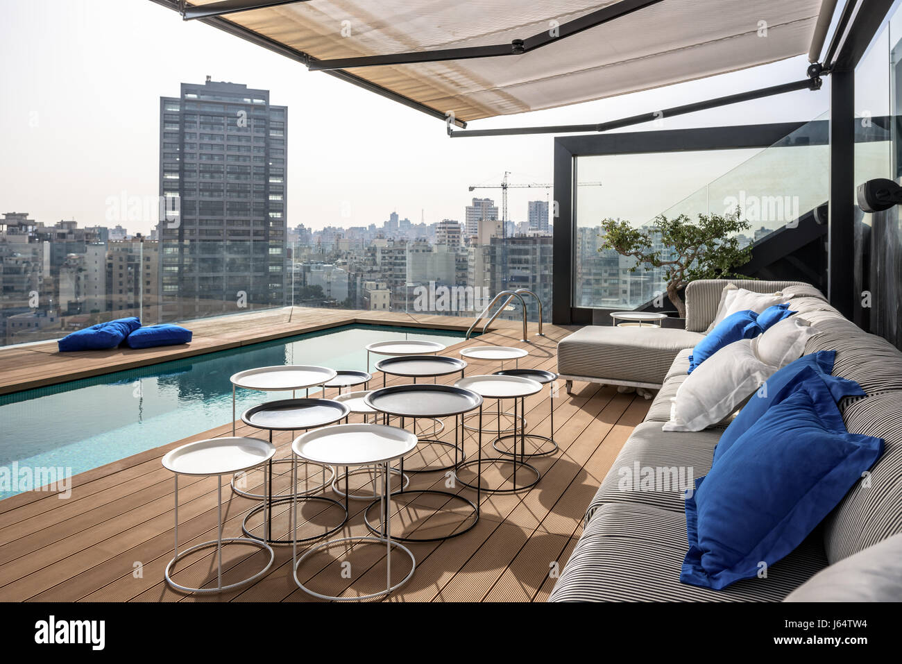 Roof top swimming pool with views of Beirut Stock Photo