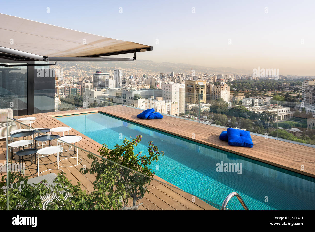 Roof top swimming pool with views of Beirut Stock Photo