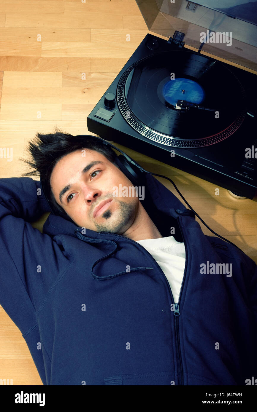 listen music vinyl facilitate ease resting relax recover relaxing recovering Stock Photo