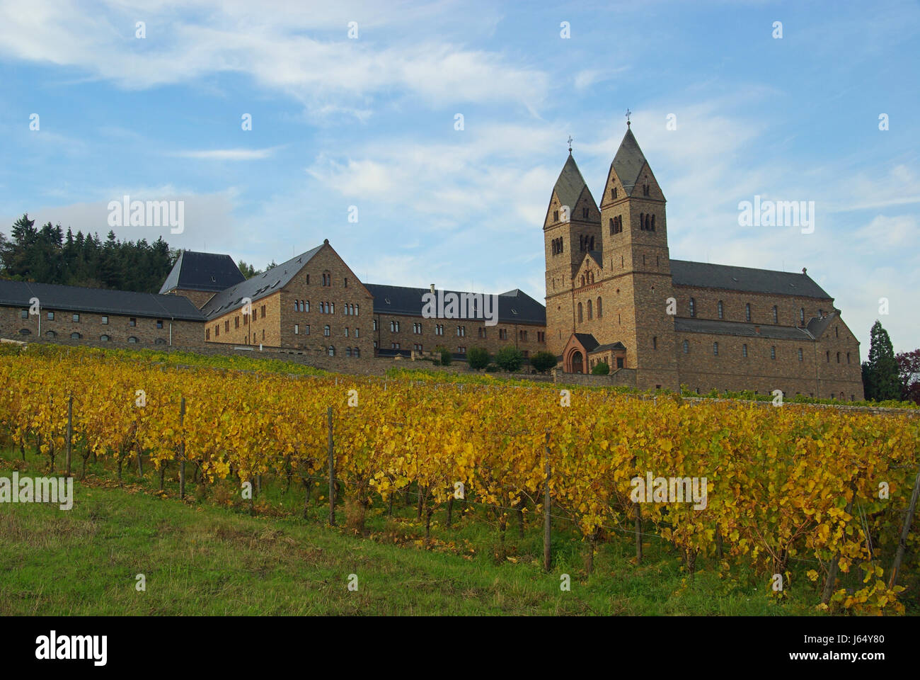 church vineyards monastery abbey convent saint house building tower shine Stock Photo