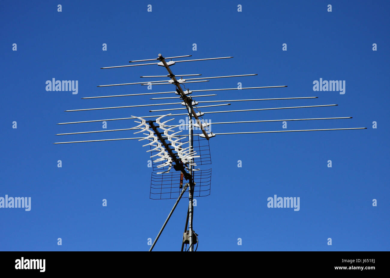 blue antenna radio television tv televisions transmission firmament sky blue Stock Photo