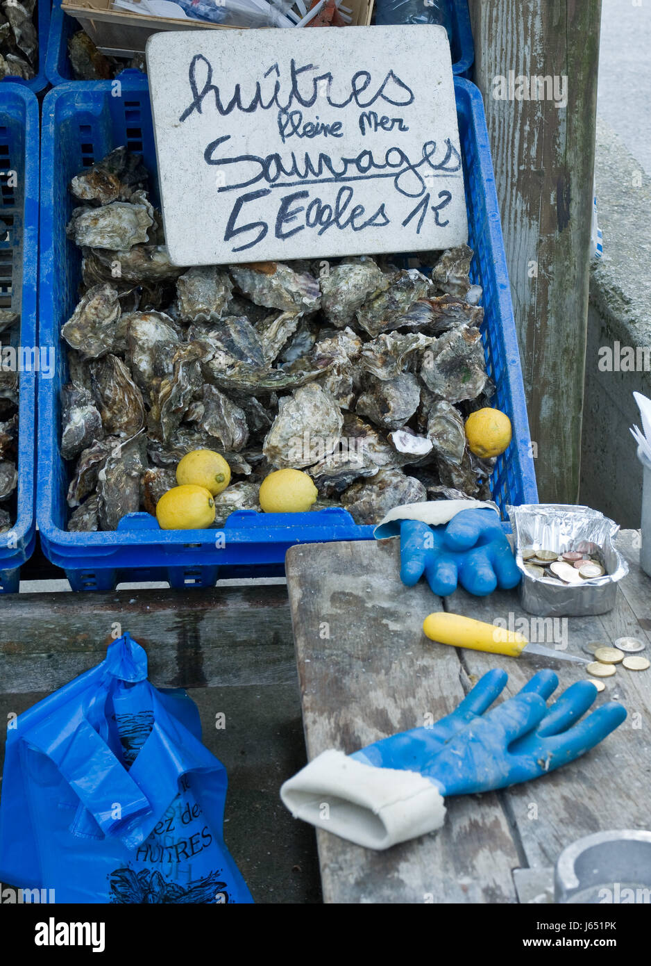 oyster market stall in cancale Stock Photo Alamy