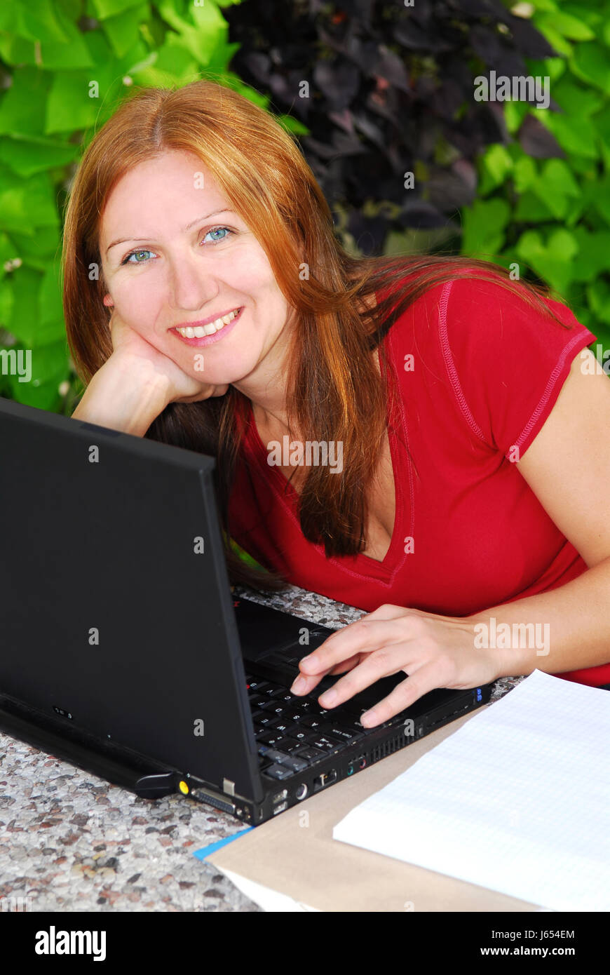 woman laptop notebook computers computer garden backyard working humans ...
