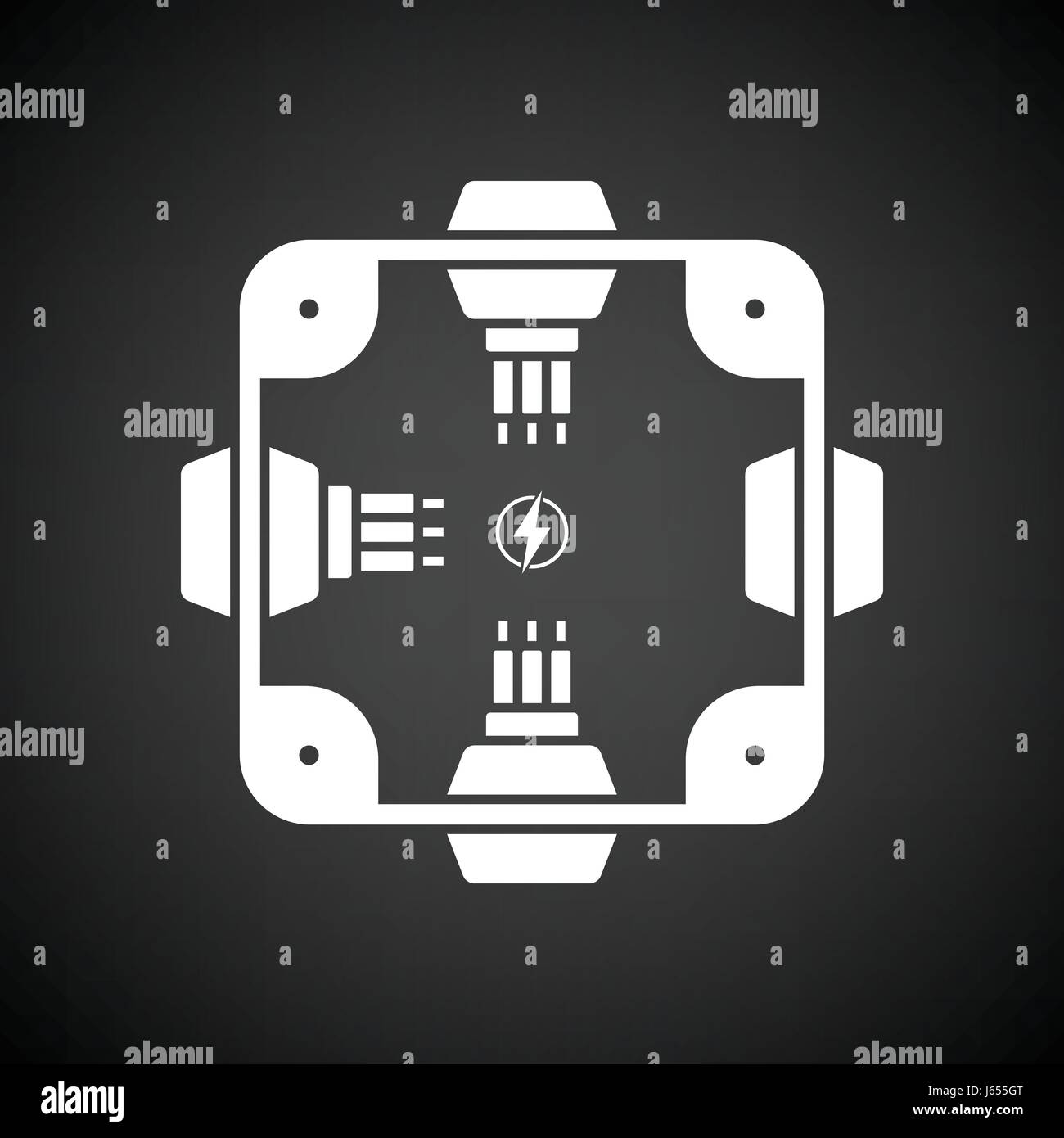 Electrical junction box icon. Black background with white. Vector
