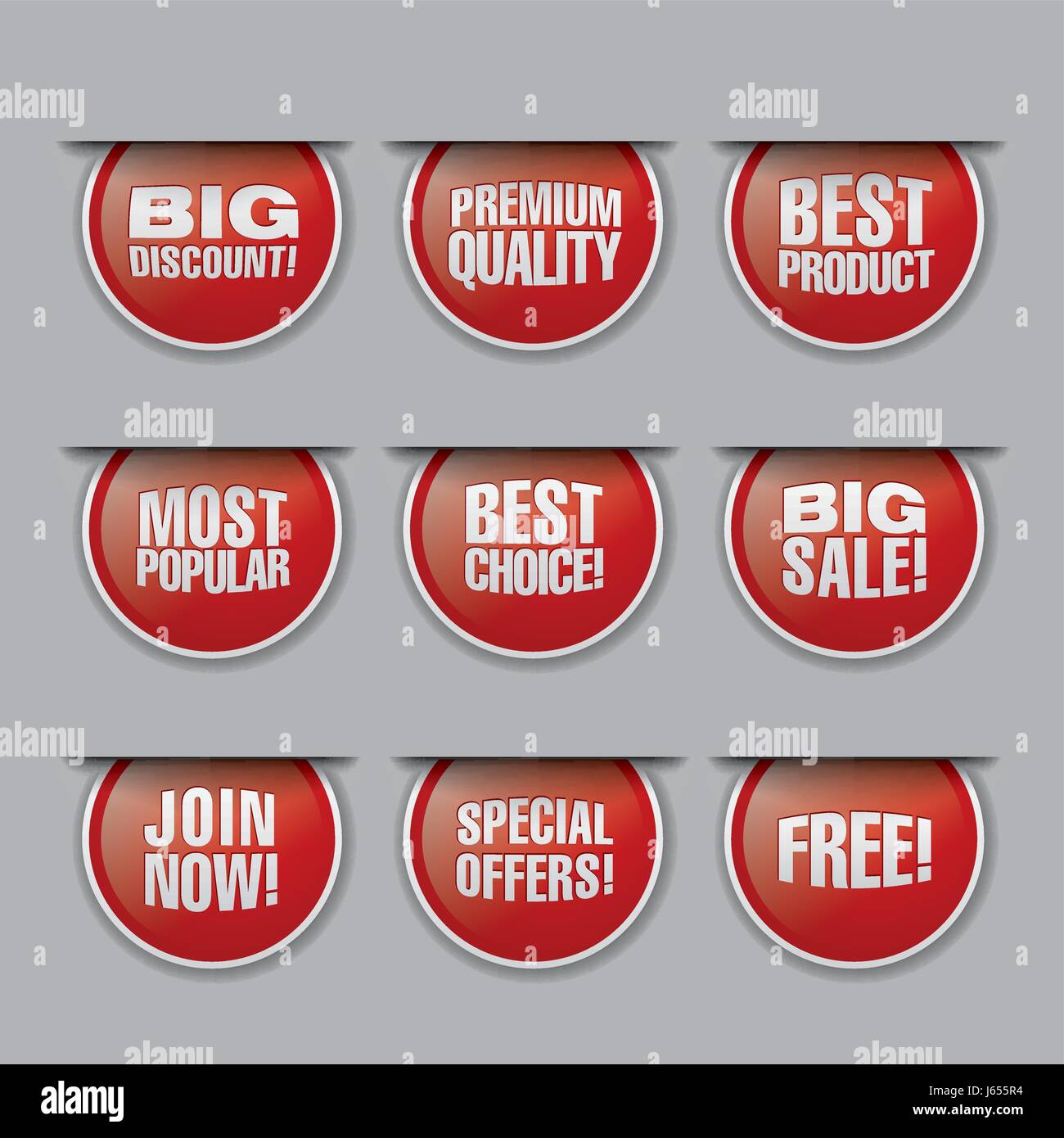 illustration of red glossy advertising discount buttons and banners ...