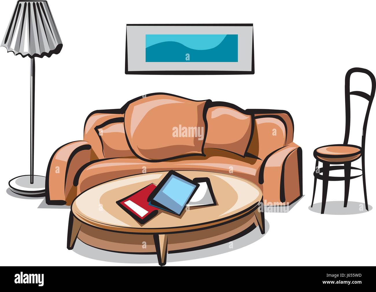 illustration of modern living room interior and furniture Stock Vector ...