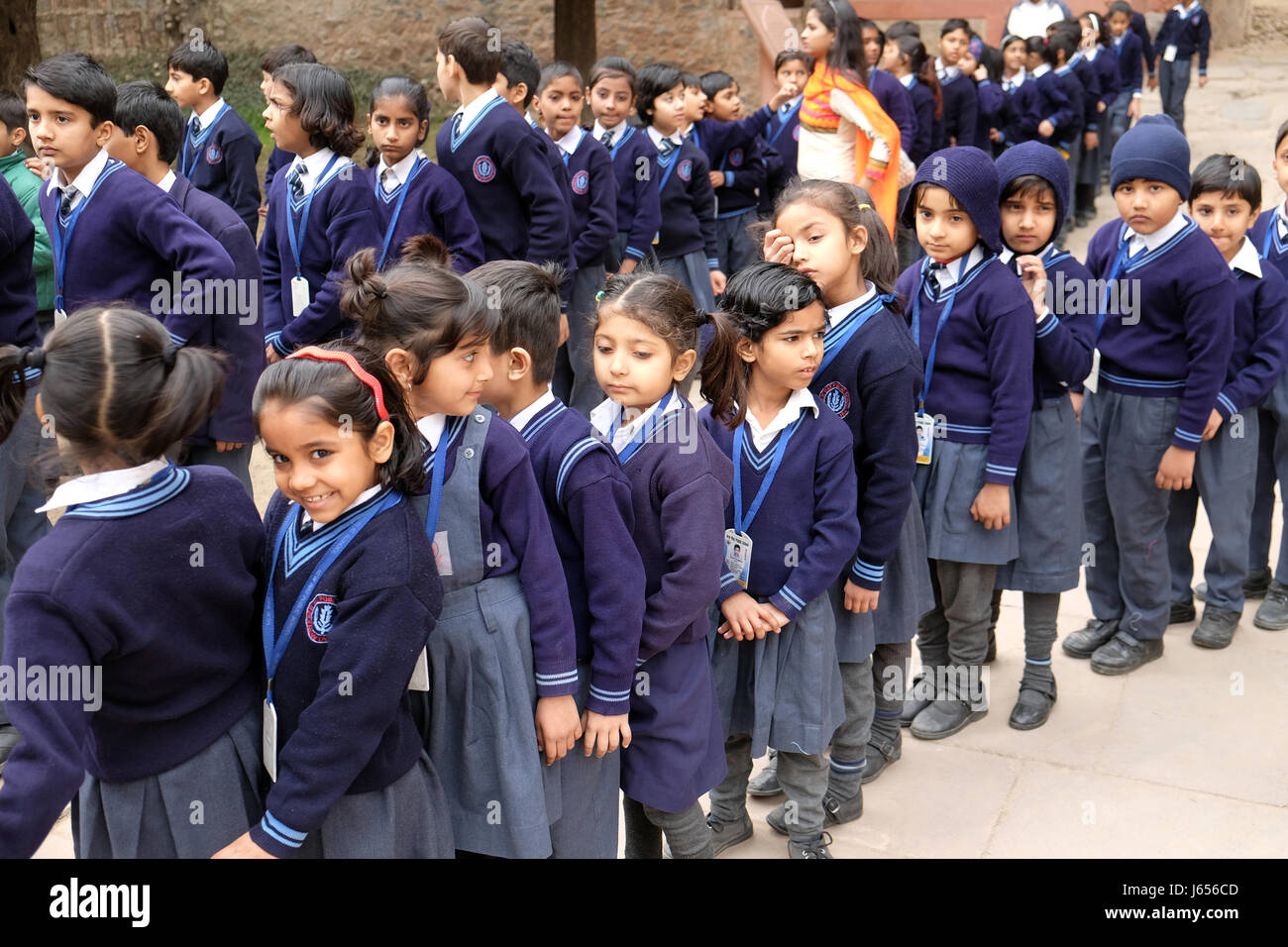 Local school children for tour in Humayun's Tomb complex, UNESCO World Heritage Site, Delhi, India on February, 13, 2016 Stock Photo