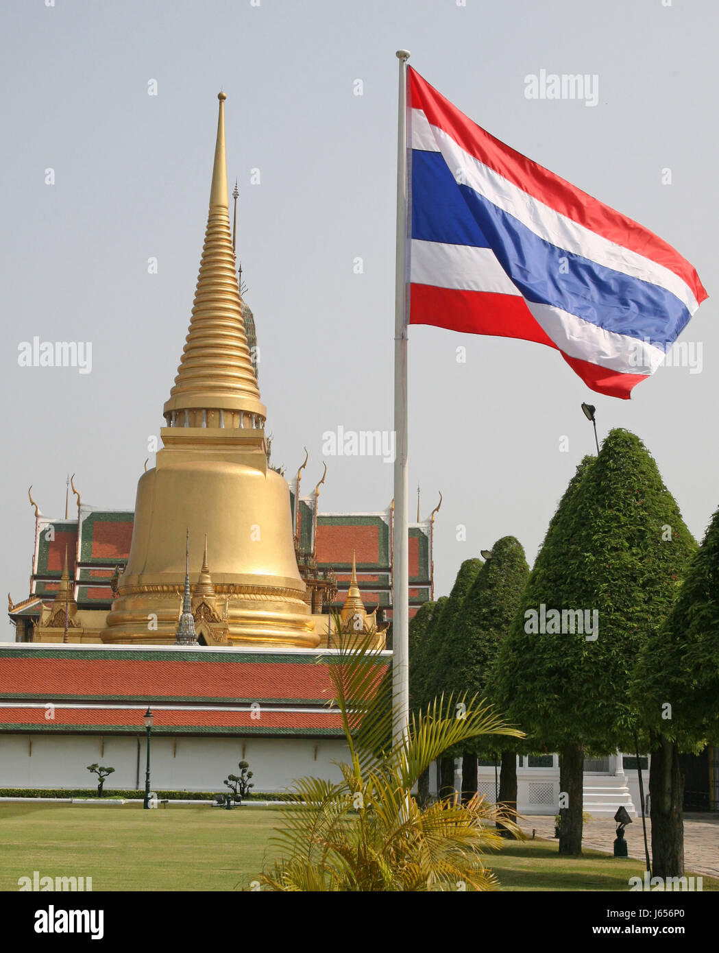 temple thailand bangkok flag palace travel temple asia sightseeing location Stock Photo