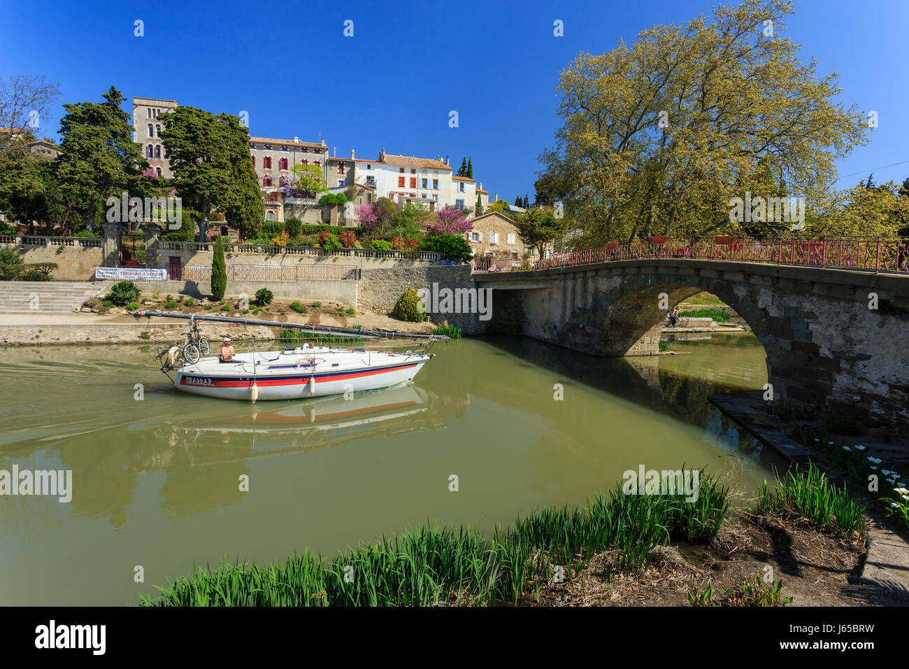 France, Aude, Ventenac-en-Minervois, the Canal du Midi listed as World Heritage by UNESCO, Stock Photo