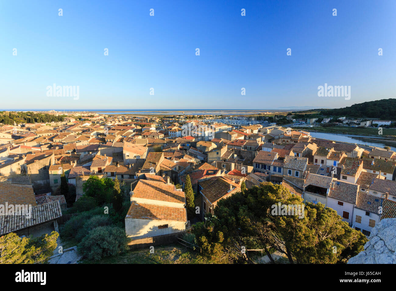 France, Aude, Gruissan, view from the castle ruins Stock Photo