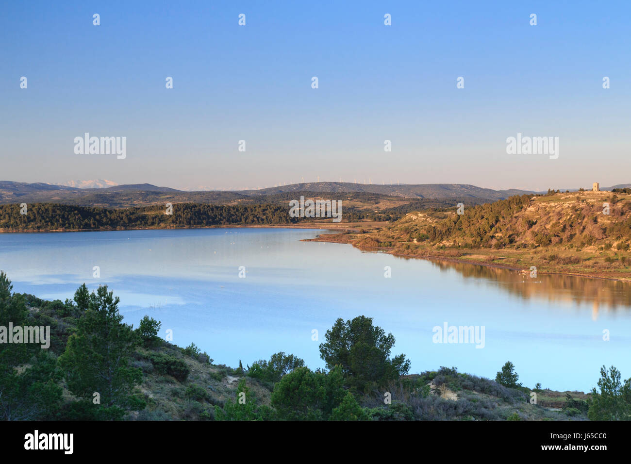 France, Aude, Peyriac-de-Mer, mere of Bages-Sigean seen from the hill of Mour Stock Photo