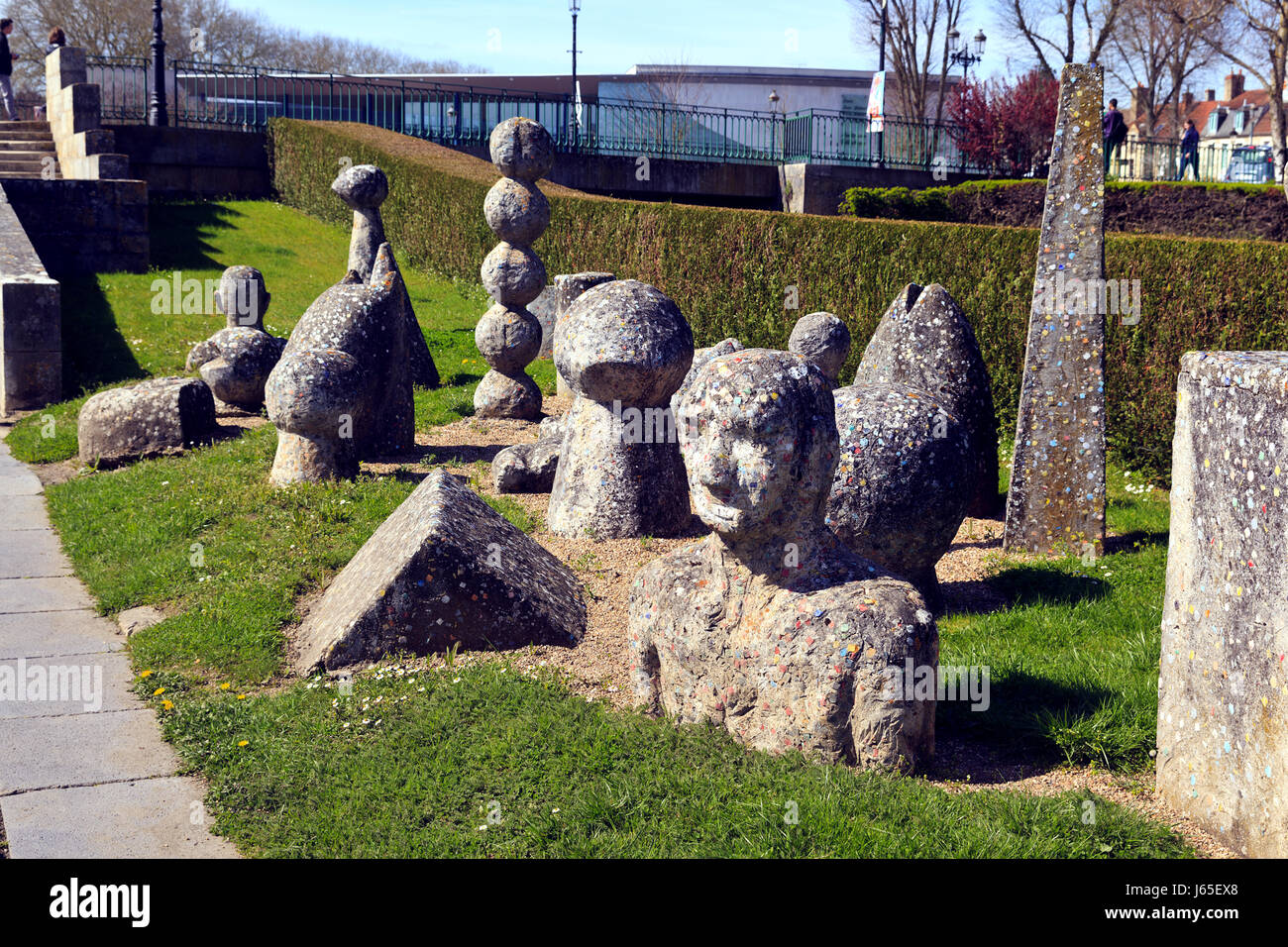 Stone Sculptures at Briare Lock, France Stock Photo