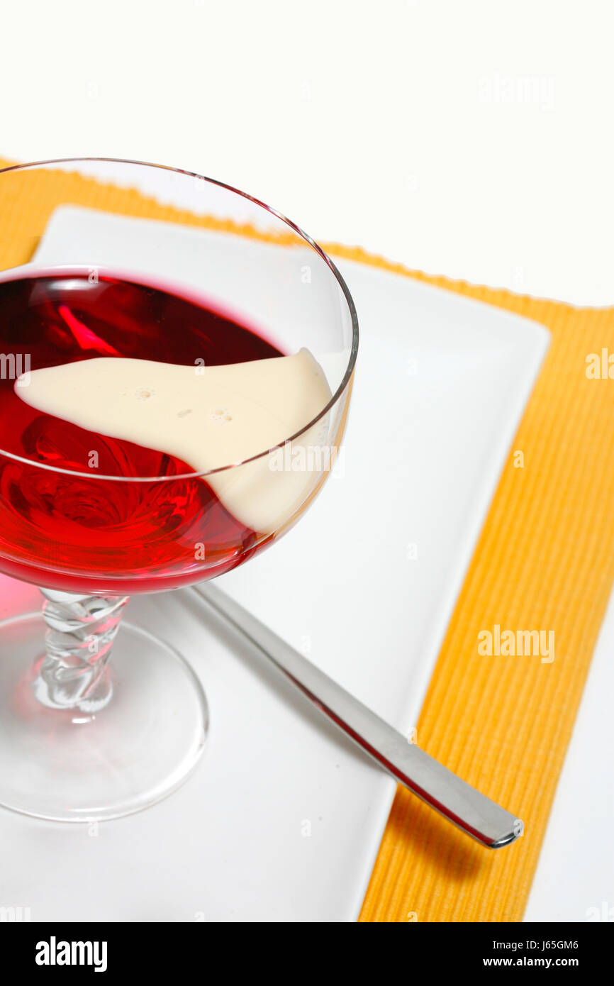 sauce pudding ambrosia glassy dessert red colour blank european caucasian plate Stock Photo