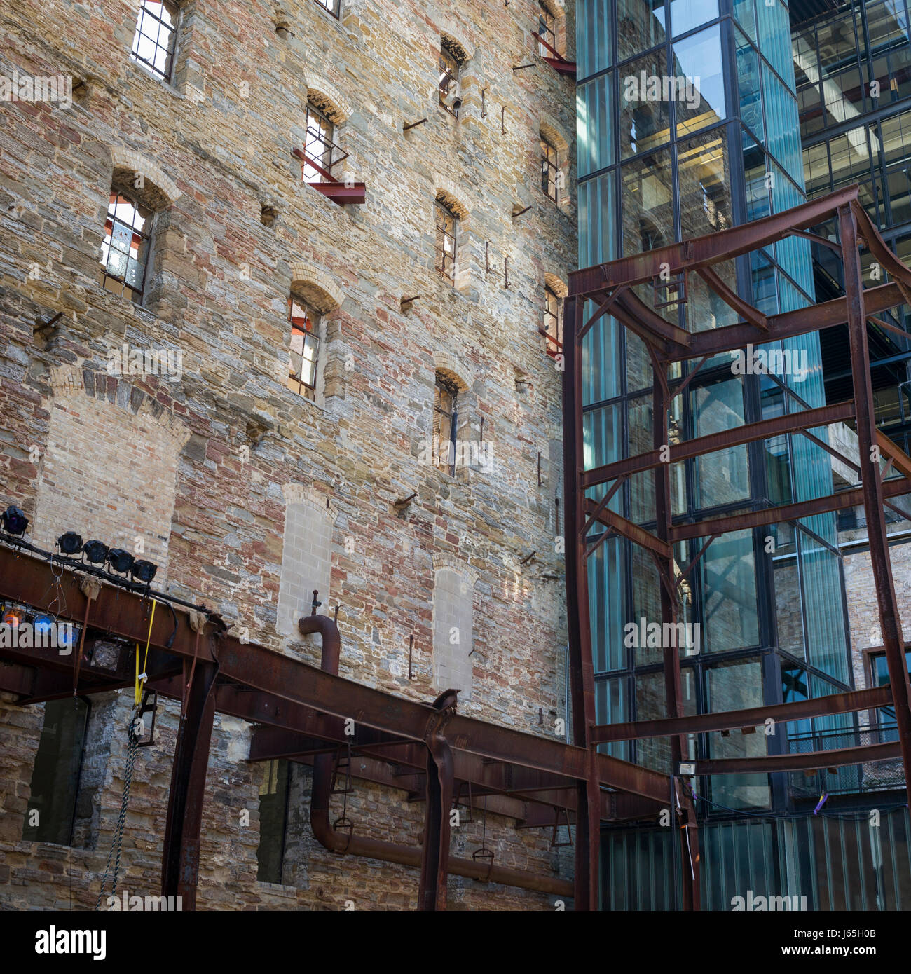 Low angle view of the Mill City Museum, Minneapolis, Hennepin County, Minnesota, USA Stock Photo