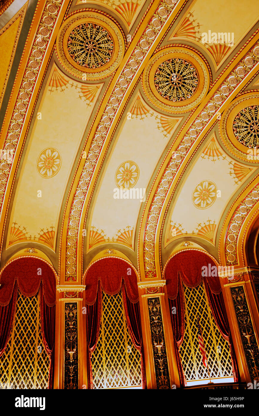 Michigan Saginaw,Temple Theatre,theater,preservation,1927,building,Osgood & Osgood Architects,interior inside,ornamental,architectural detail,ceiling, Stock Photo