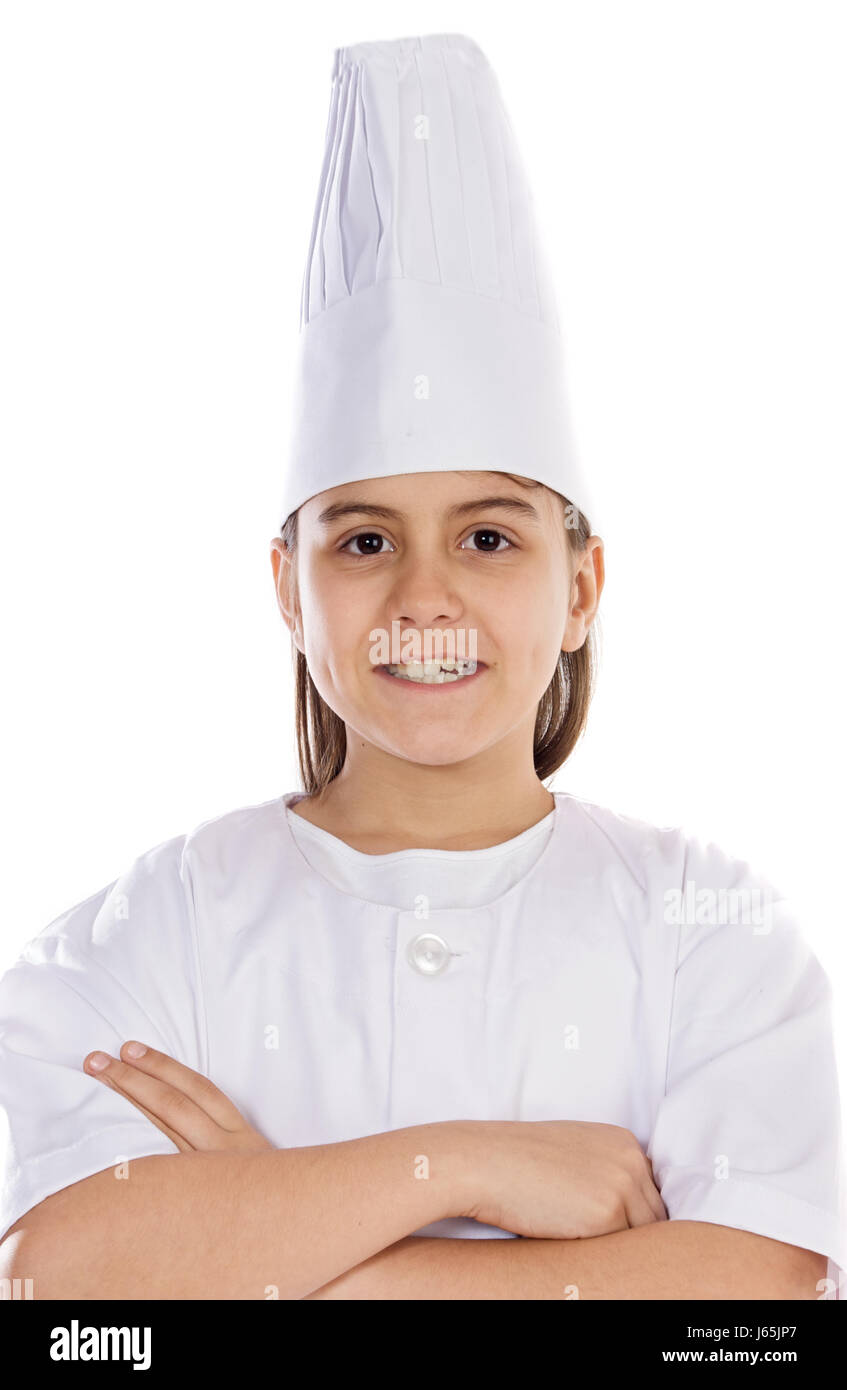 uniform cook adorable child girl girls job female future hat person kitchen Stock Photo
