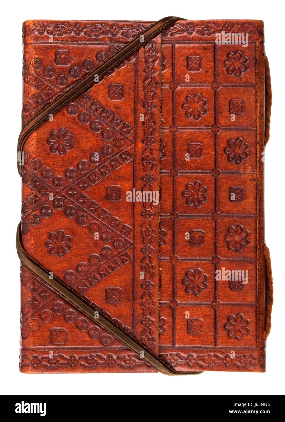 brown brownish brunette leather ornament diary red book isolated brown brownish Stock Photo