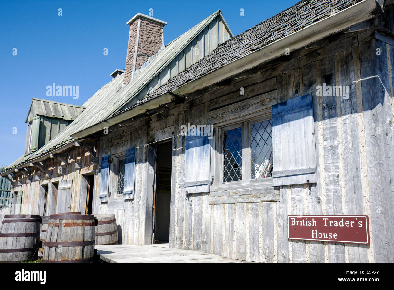 Michigan Mackinaw City,Mackinac historic State Parks Park,Straits of Mackinac,Lake Huron,fort,Colonial Michilimackinac,British Trader's House,building Stock Photo