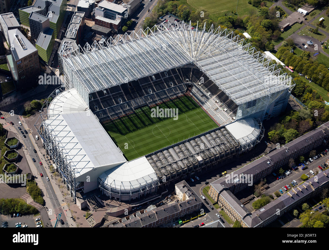 An aerial daytime view of St James' Park football stadium in Newcastle upon Tyne, Tyne and Wear An aerial daytime view of St James' Park football stadium in Newcastle upon Tyne, Tyne and Wear