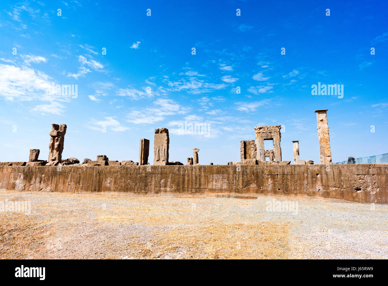Ruins at Persepolis historical city in Shiraz, The construction of this impressive palace started by Darius I, one of Cyrus's successors, in 518 BC. Stock Photo