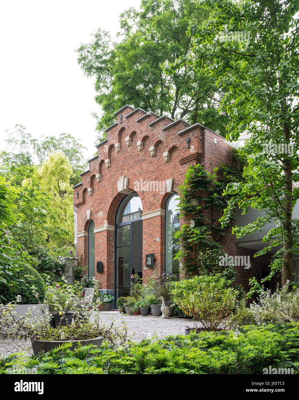Triple-height brick facade of Isabelle de Borchgrave's Brussels atelier Stock Photo