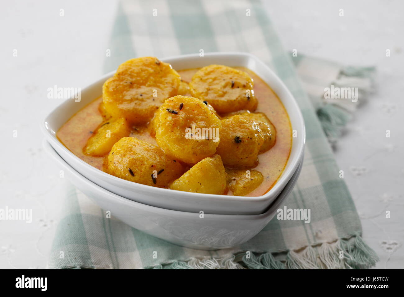 Indian food, potato with gravy in a bowl. Traditionally it is called