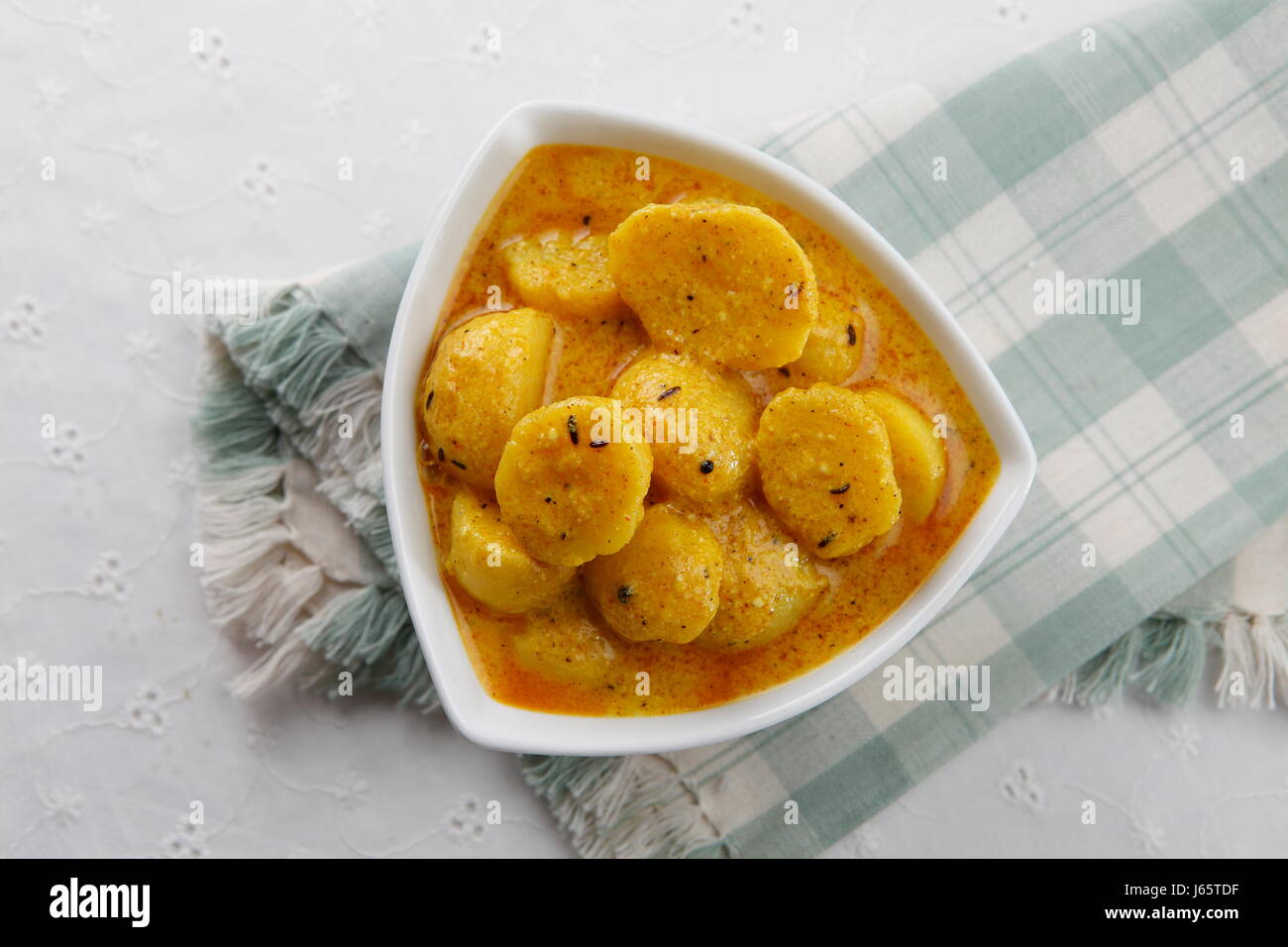 Indian food, potato with gravy in a bowl. Traditionally it is called