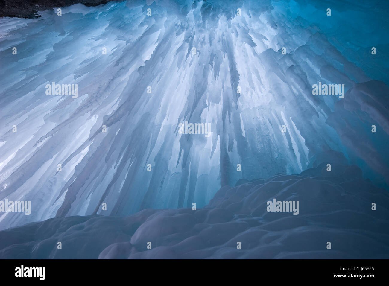 blue ice icicle icicles turquoise blue winter columns waterfall ice frozen Stock Photo