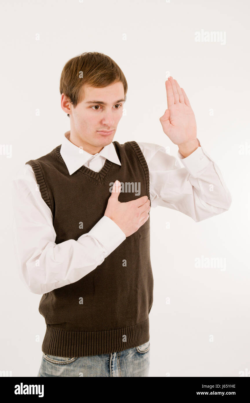 young man take an oath side Stock Photo