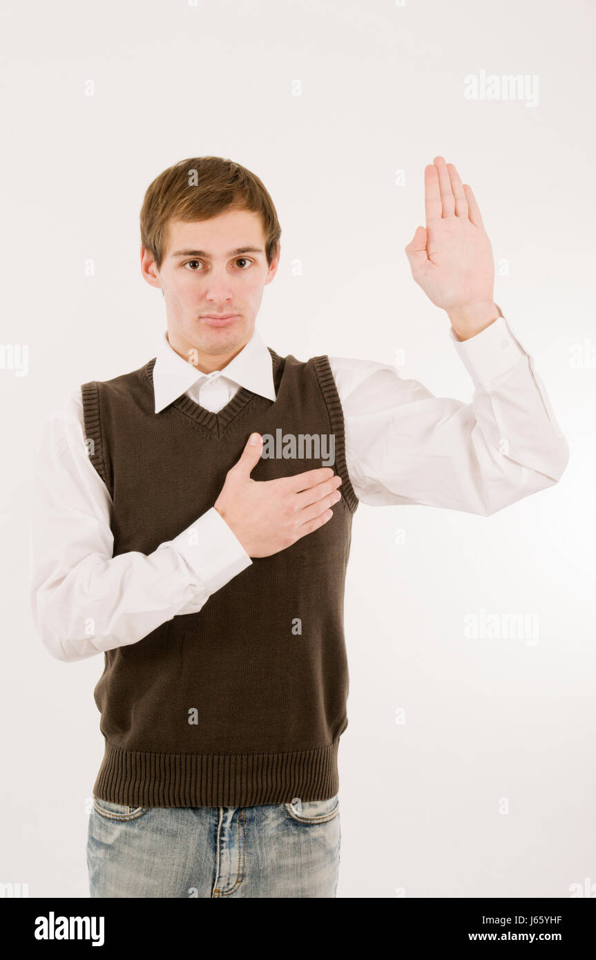 young man take an oath Stock Photo