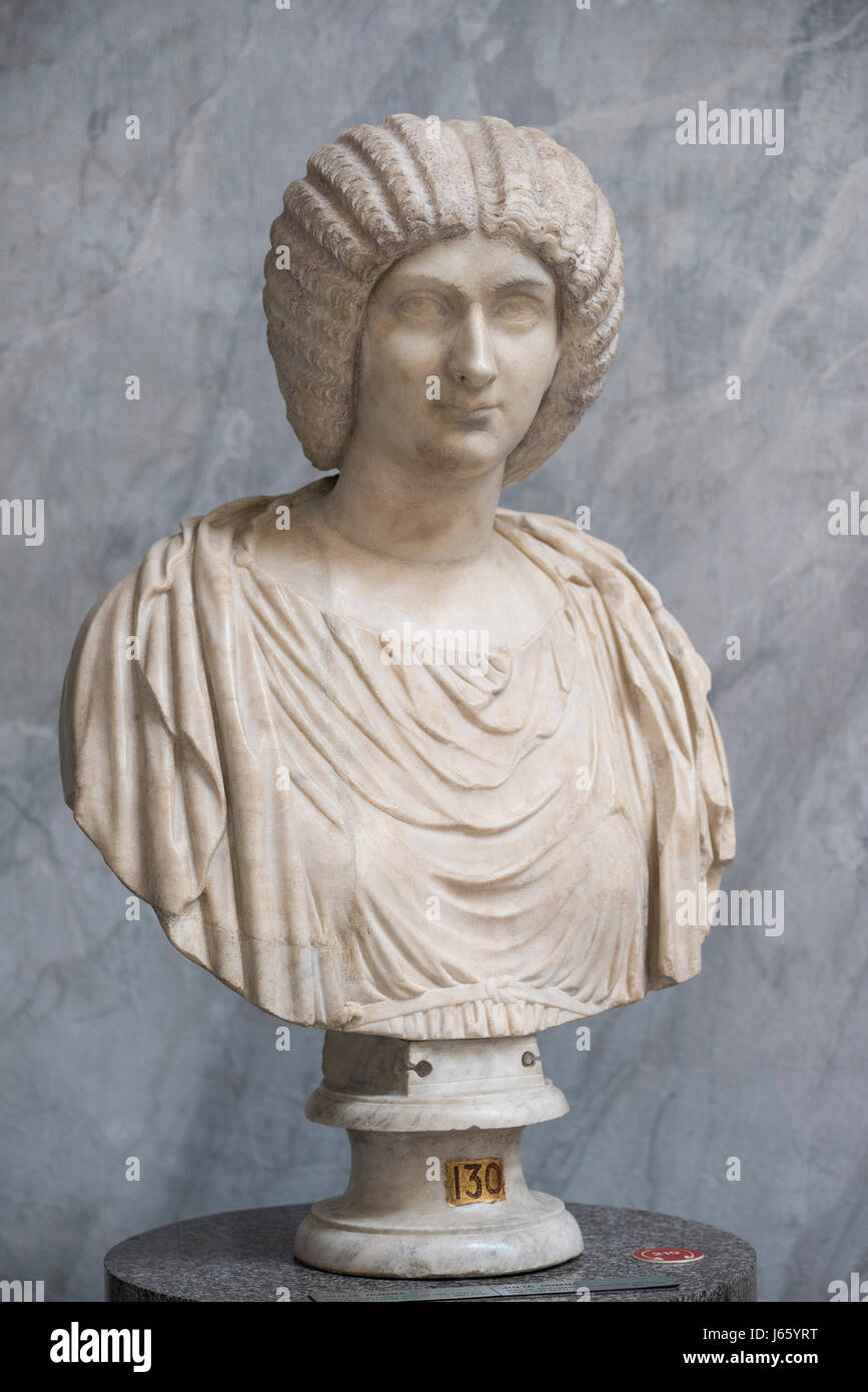 Rome. Italy. Portrait bust of Roman Empress Julia Domna (Julia Pia), Braccio Nuovo, Chiaramonti Museum, Vatican Museums. Musei Vaticani.  Julia Domna  Stock Photo