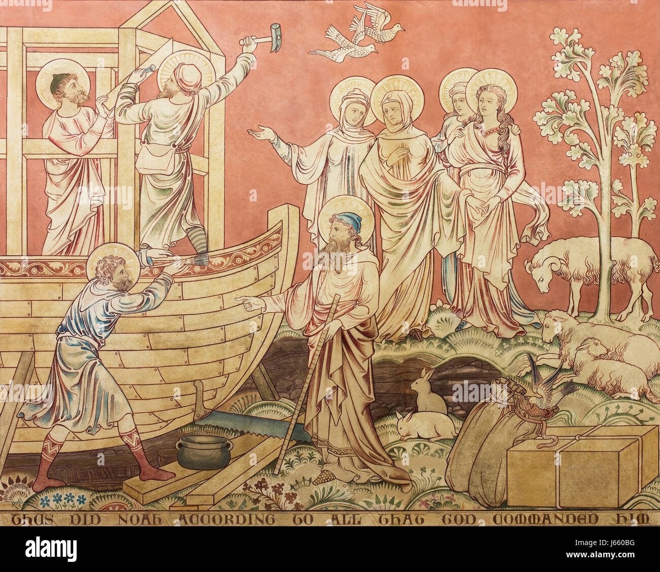 A Clayton and Bell wall painting depicting Noah supervising the