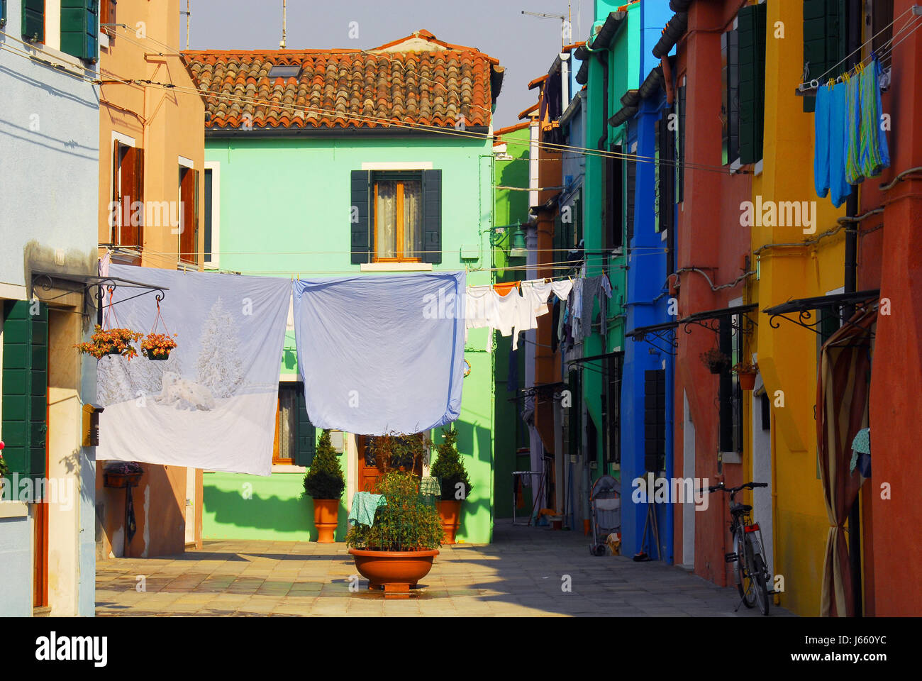 houses colour washday colors colours italy isle island houses flower flowers Stock Photo