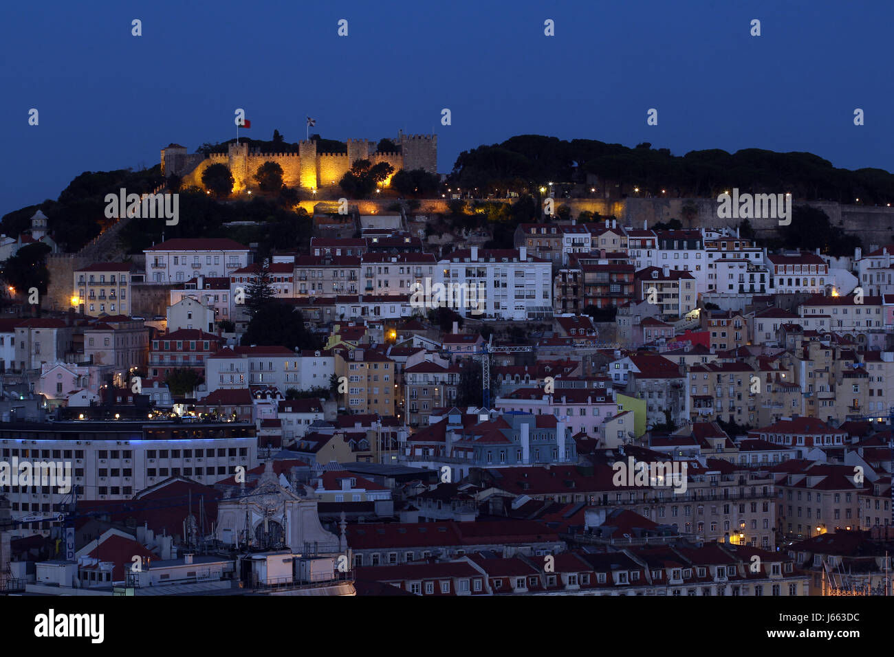 Lisbon, Portugal skyline with Sao Jorge Castle and Alfama district.Lisbon, Portugal Stock Photo