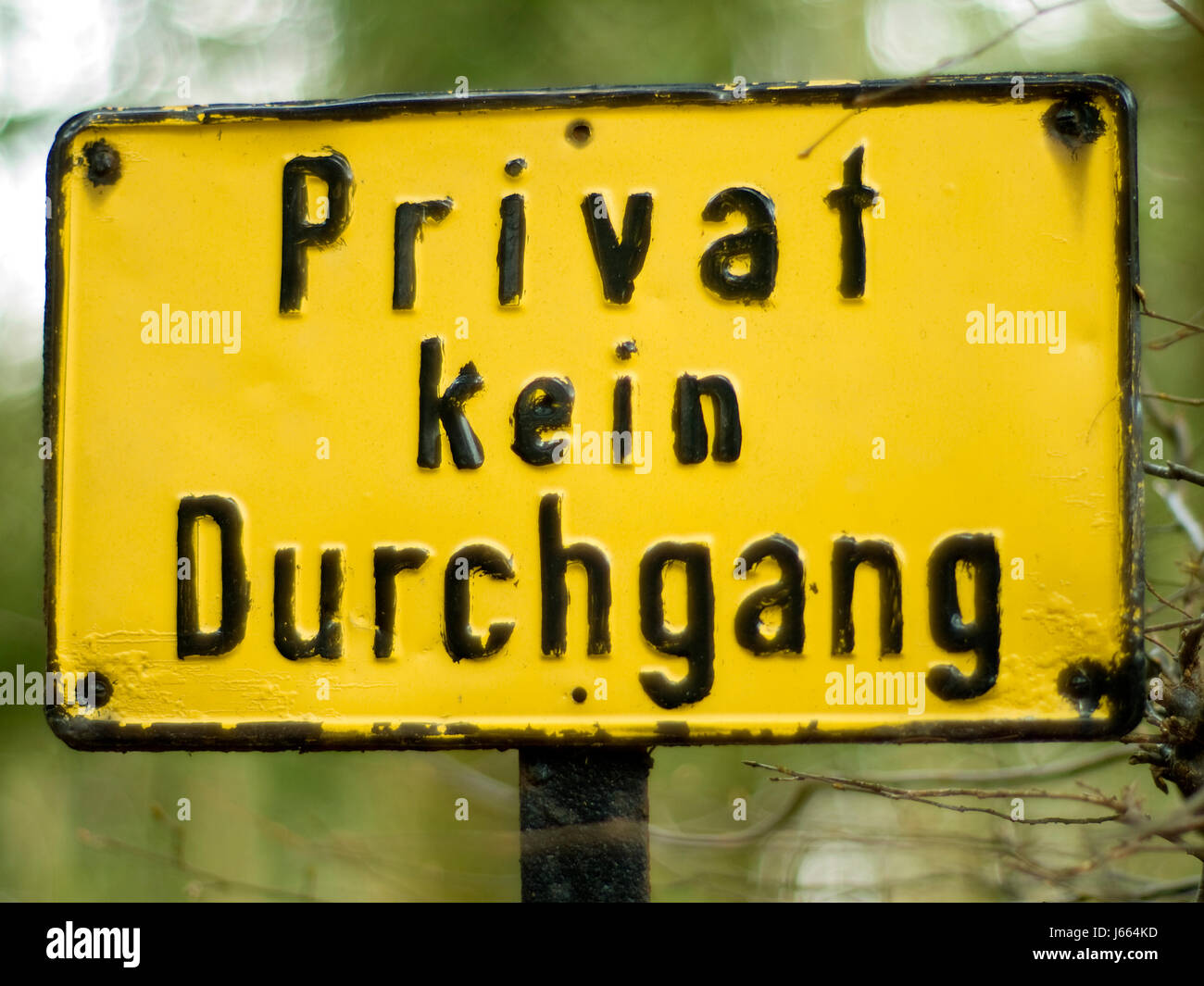 sign signal sign signal prohibition sign yellow old privatweg quotdurchgang Stock Photo