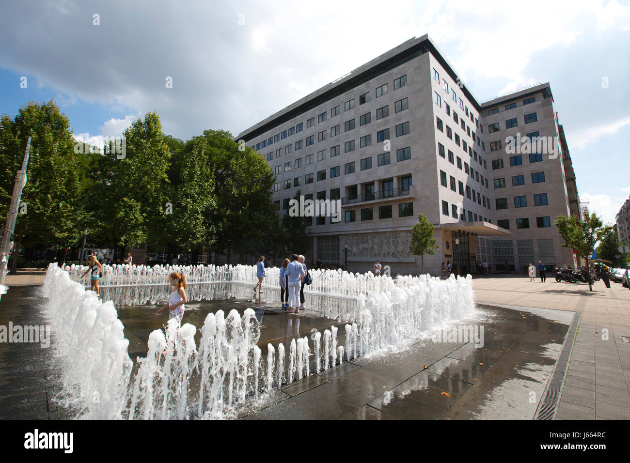 Interactive fountain on Szabadság Square, Monument to the victims of the German occupation built in 2014 on Szabadsag square, Budapest, Hungary Stock Photo