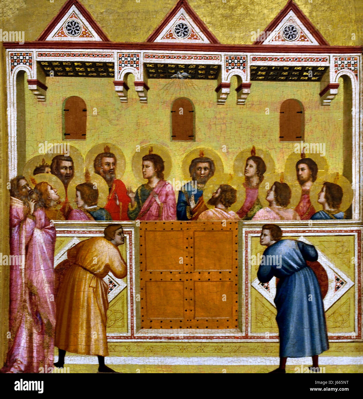 Pentecost 1267 Giotto di Bondone  1267 –  1337 Florence, Republic of Florence , Italian, Italy, Pentecost, Whitsunday, major festival in the Christian church, celebrated on the Sunday that falls on the, 50th day of Easter, It commemorates the descent of the ,Holy Spirit on the Apostles and other disciples, following the Crucifixion, Resurrection, Ascension , Jesus Christ, Stock Photo