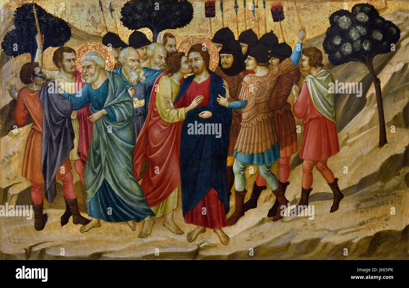 The Betrayal of Christ 1325-28 UGOLINO DI NERIO  (1280? – 1349)  Italian painter active Siena and Florence,  Italian, Italy, Stock Photo