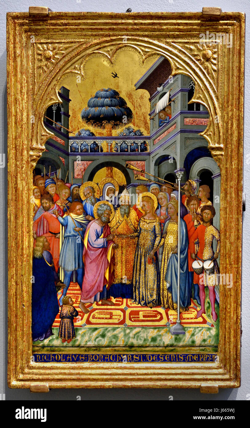 The Marriage of the Virgin 1380 by  Niccolò di Buonaccorso (active 1355 – 1388)  Italian, Italy,  most prominent Sienese painters of the 14th century Stock Photo