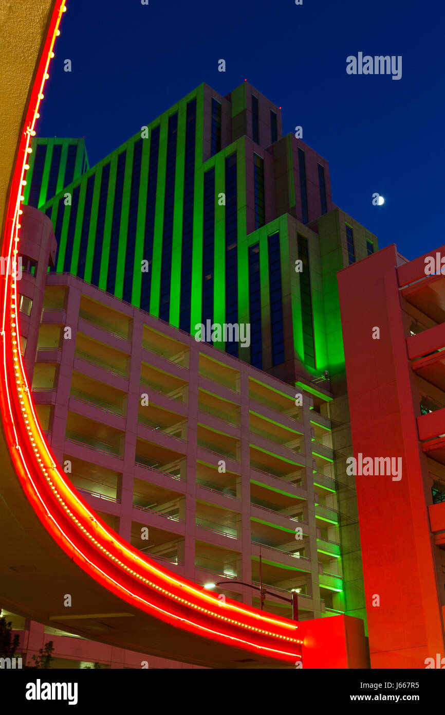 Night time reflections in Reno, Nevada. USA Stock Photo Alamy